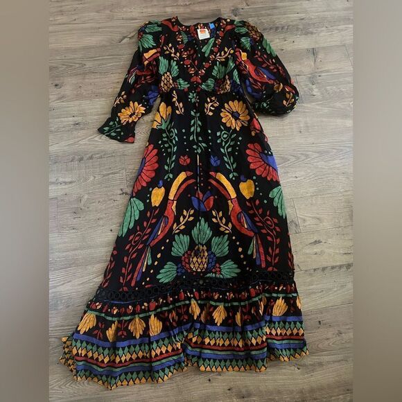 Farm Rio Georgette Black Floral Print Maxi Dress - Picture 3 of 3